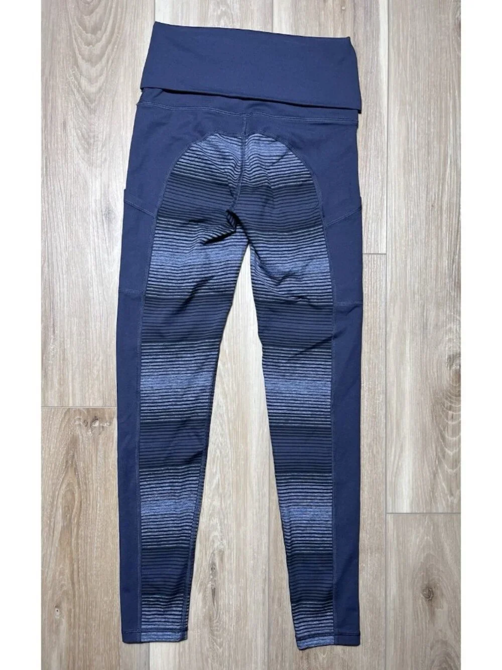 Offline By Aerie The Hugger Foldover Hi Rise Blue Striped Leggings - Size Small